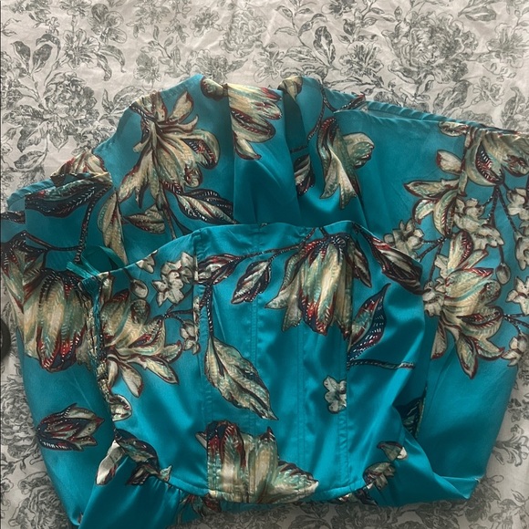 Floral Strapless Dress in Blue - Picture 3 of 5